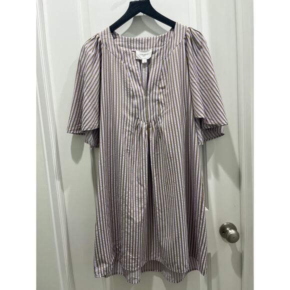 Pomander Place Tuckernuck Lilac Stripe Seersucker Finley Flutter Sleeve Dress L - Picture 2 of 11